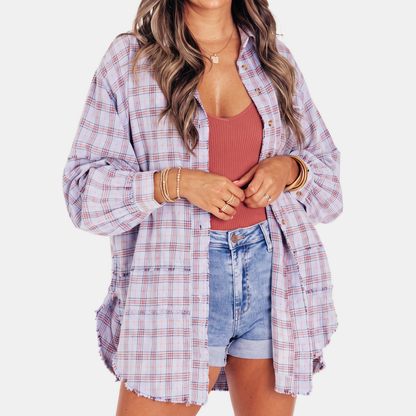 Marlowe | Oversized Raw Hem Flannel Shirt