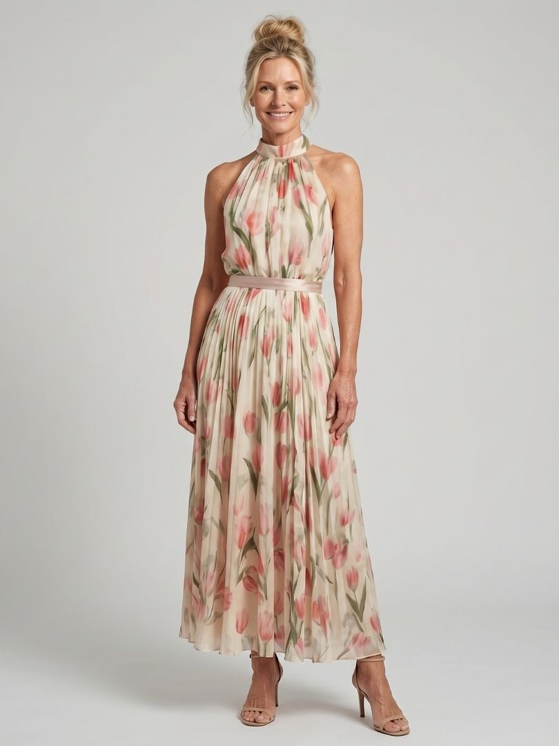 Lorvaine | Halter Neck Floral Midi Dress