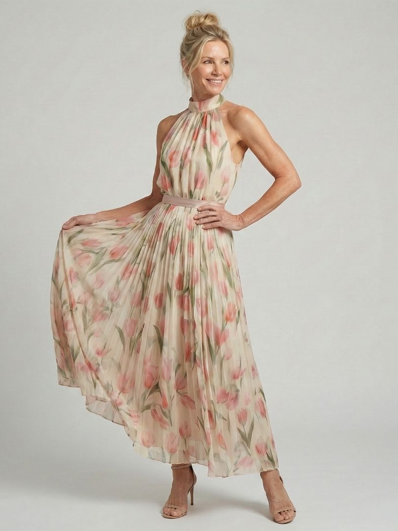 Lorvaine | Halter Neck Floral Midi Dress