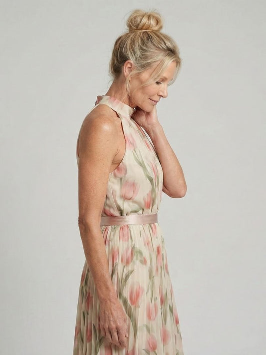 Lorvaine | Halter Neck Floral Midi Dress