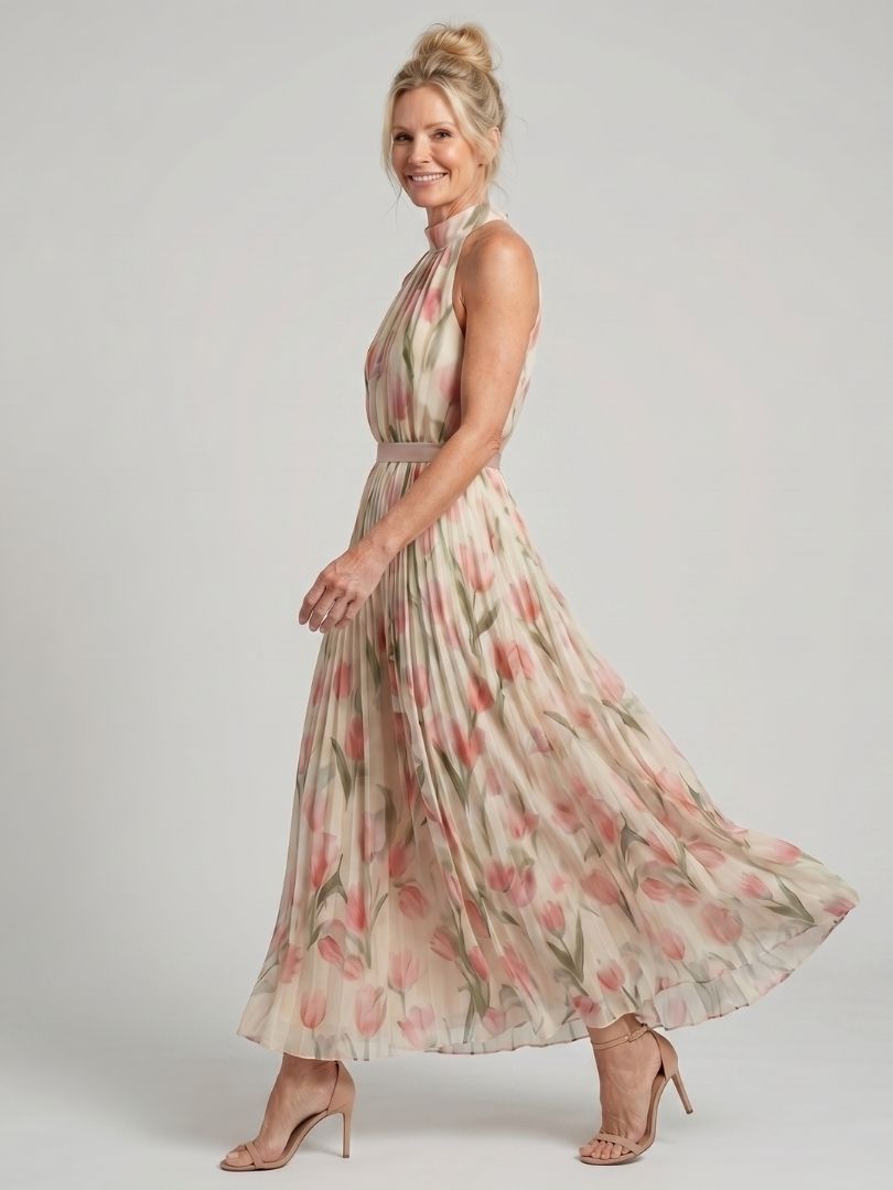Lorvaine | Halter Neck Floral Midi Dress