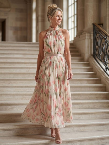 Lorvaine | Halter Neck Floral Midi Dress