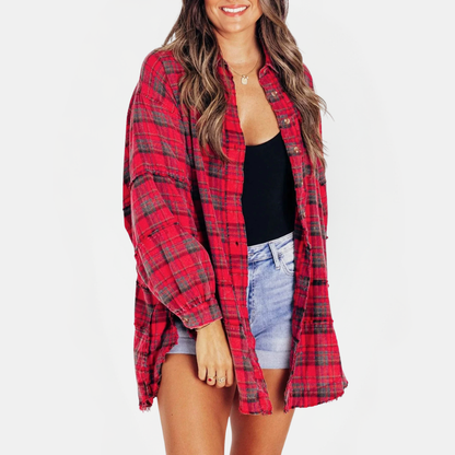 Marlowe | Oversized Raw Hem Flannel Shirt
