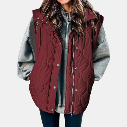 Women's Puffer Vest Quilted Zip Up Snap Button Sleeveless Coat