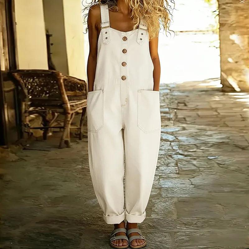 Celeste | Vintage Soft Cotton Denim-Look Overalls with Adjustable straps
