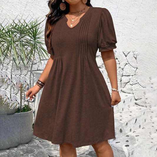 Adeline | U-Neck Puff Sleeve Plus-Size Dress