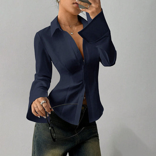 Colette | Slim-Fit V-Neck Waist-Defining Shirt