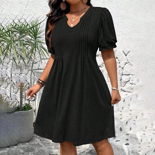 Adeline | U-Neck Puff Sleeve Plus-Size Dress
