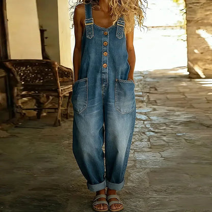 Celeste | Vintage Soft Cotton Denim-Look Overalls with Adjustable straps
