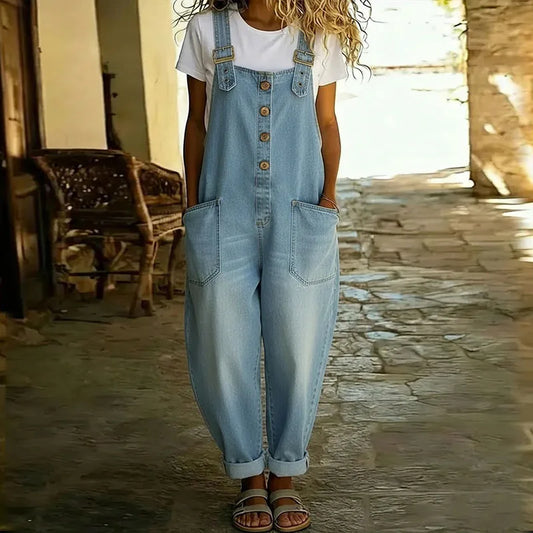 Celeste | Vintage Soft Cotton Denim-Look Overalls with Adjustable straps