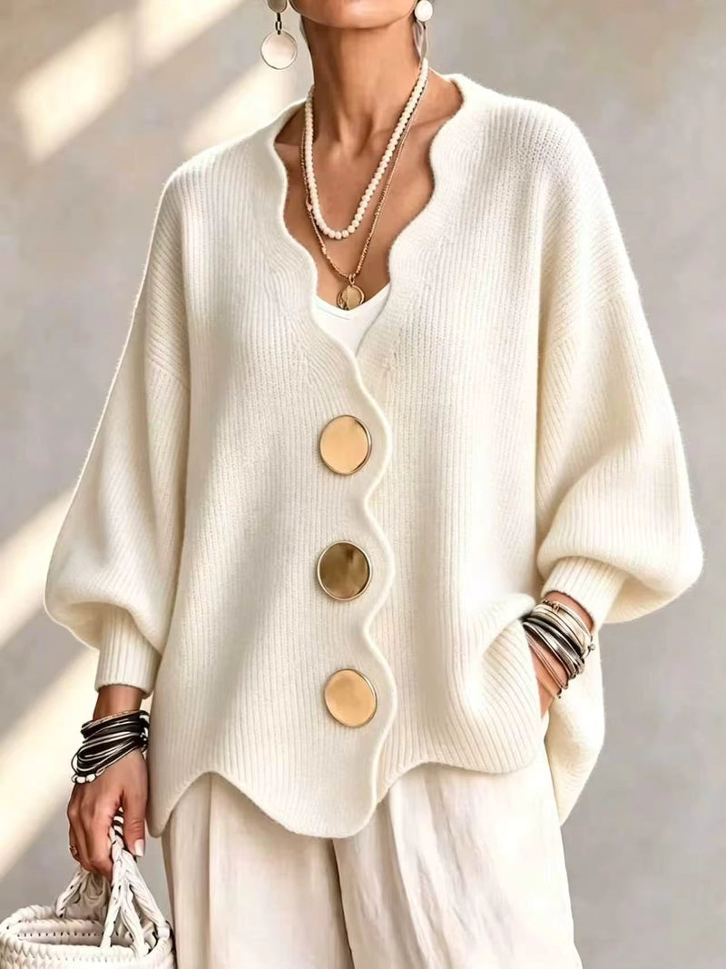Carla knit cardigan with lantern sleeves and oversized buttons
