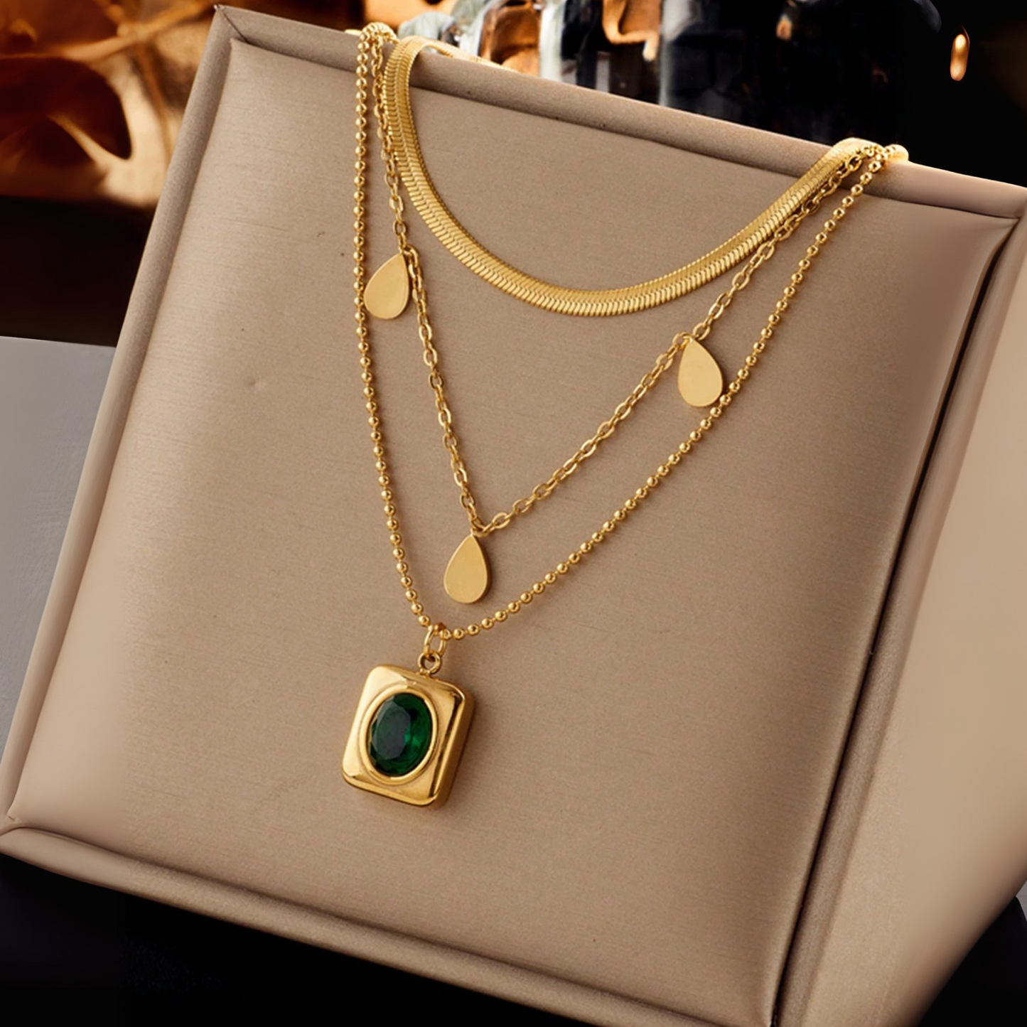 Emerald Glow Layered Luxe Necklace Set