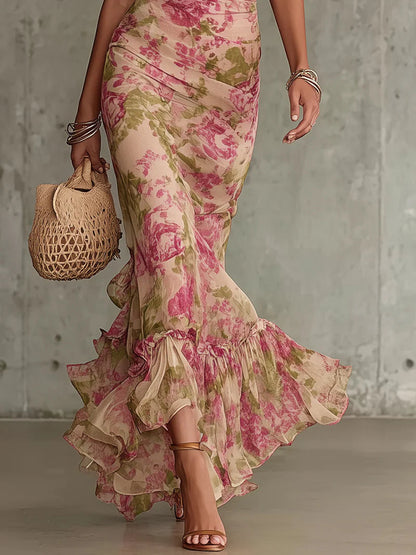 Autumn™ | Vintage Rose Print Puff Sleeve Maxi Dress