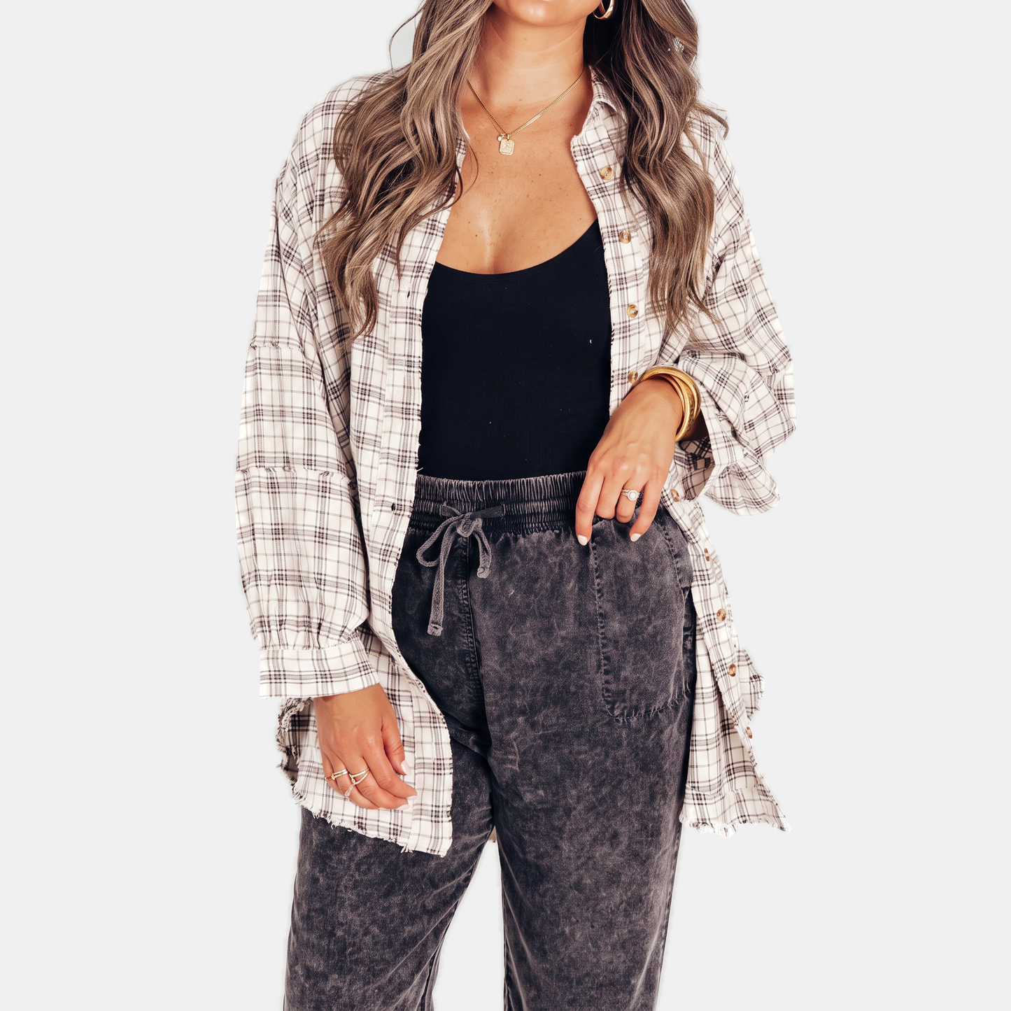 Marlowe | Oversized Raw Hem Flannel Shirt