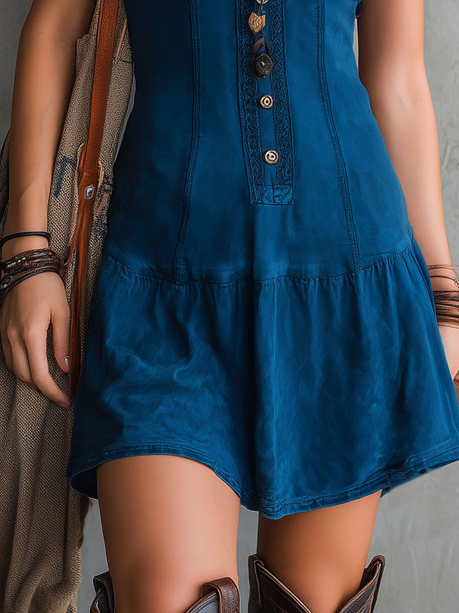 Juno | Indigo Button-Down Mini Dress