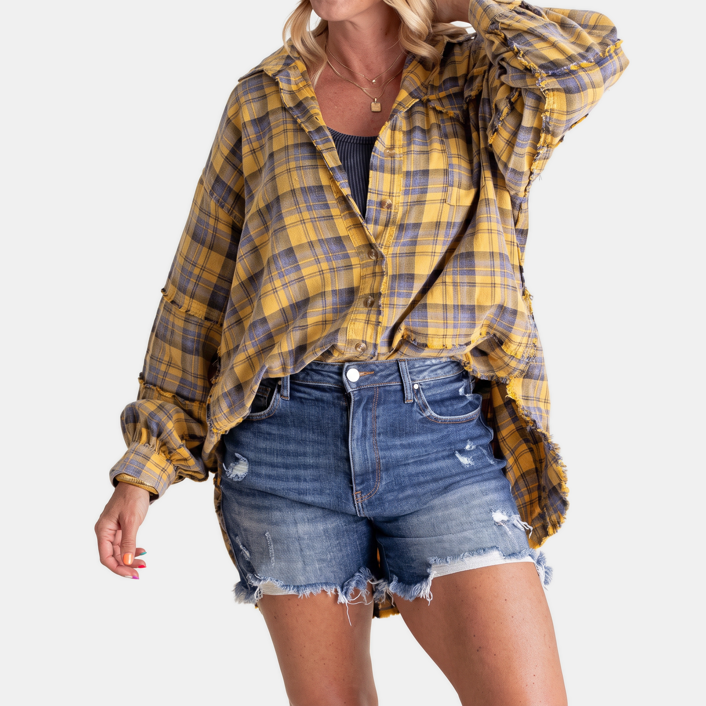Marlowe | Oversized Raw Hem Flannel Shirt