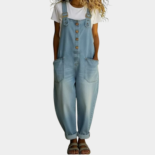 Celeste | Vintage Soft Cotton Denim-Look Overalls with Adjustable straps