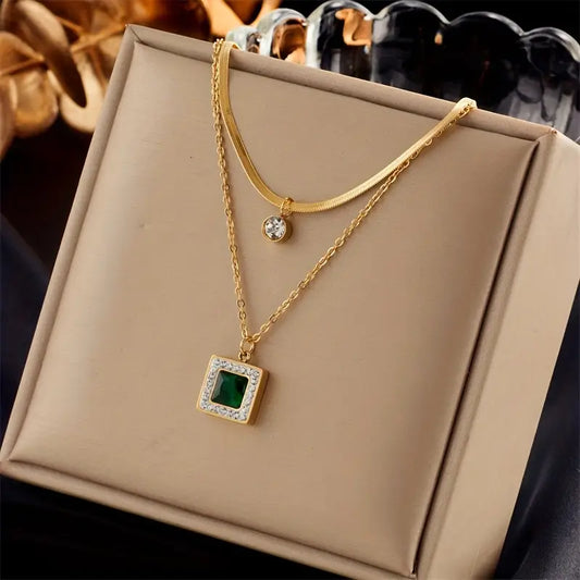 Layered Emerald Crystal Necklace