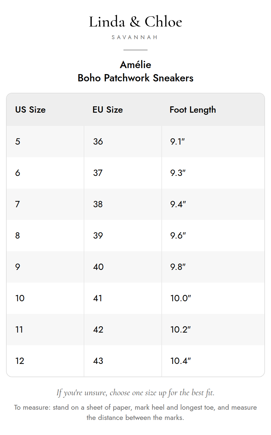 Size chart