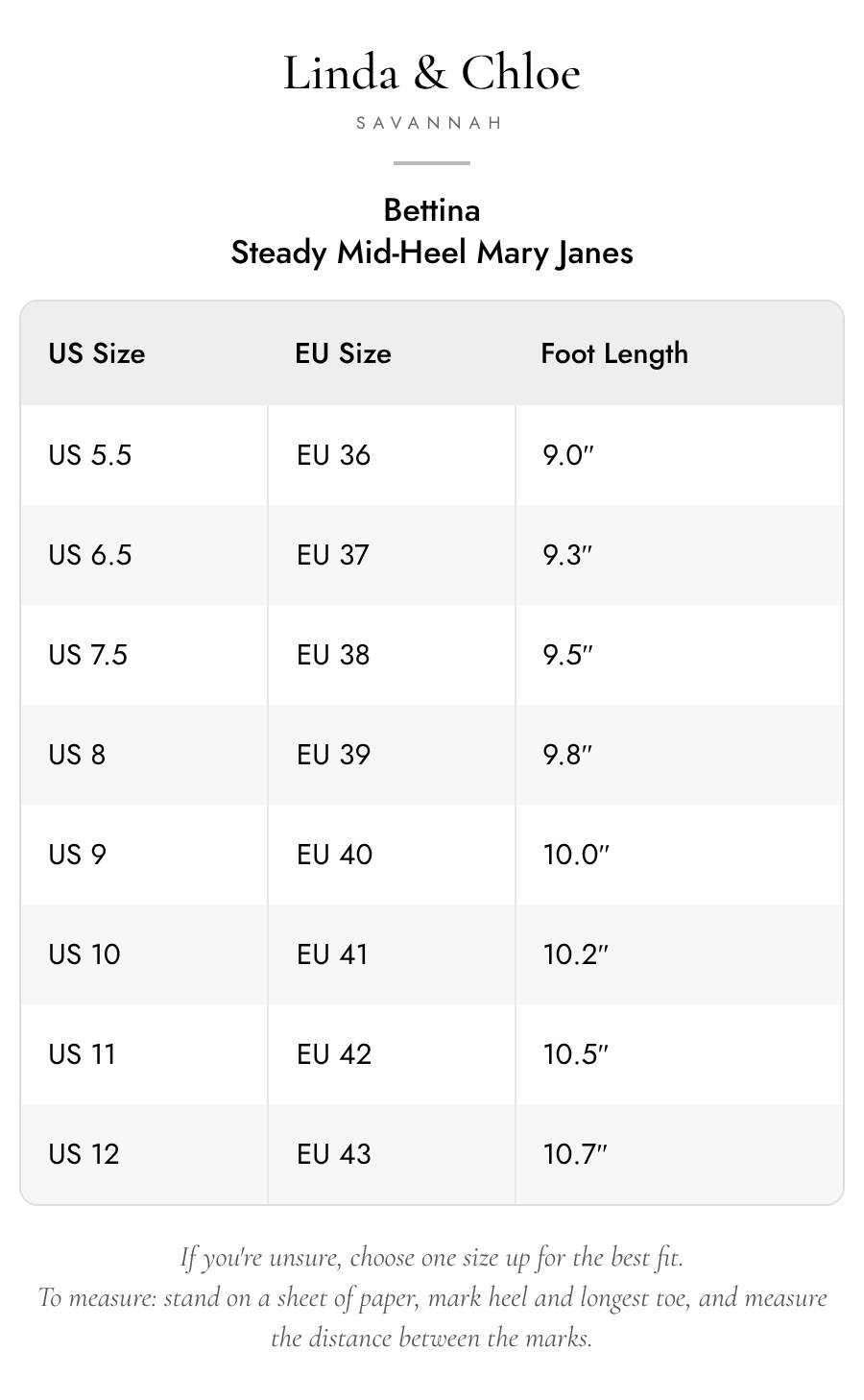 Size chart