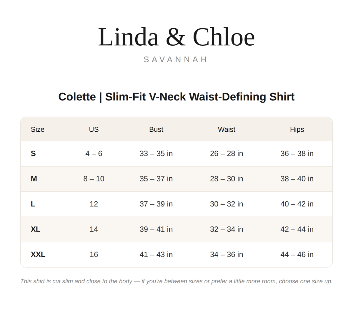 Size chart