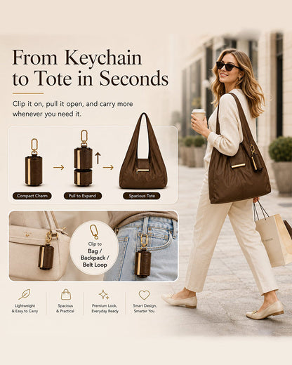 Varelli vegan leather tote bag opened to show the spacious interior