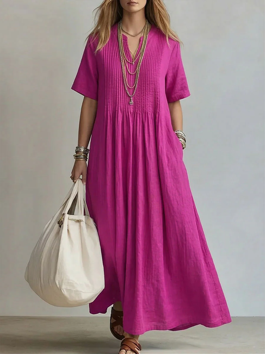 Noor pleated summer dress, full length front view