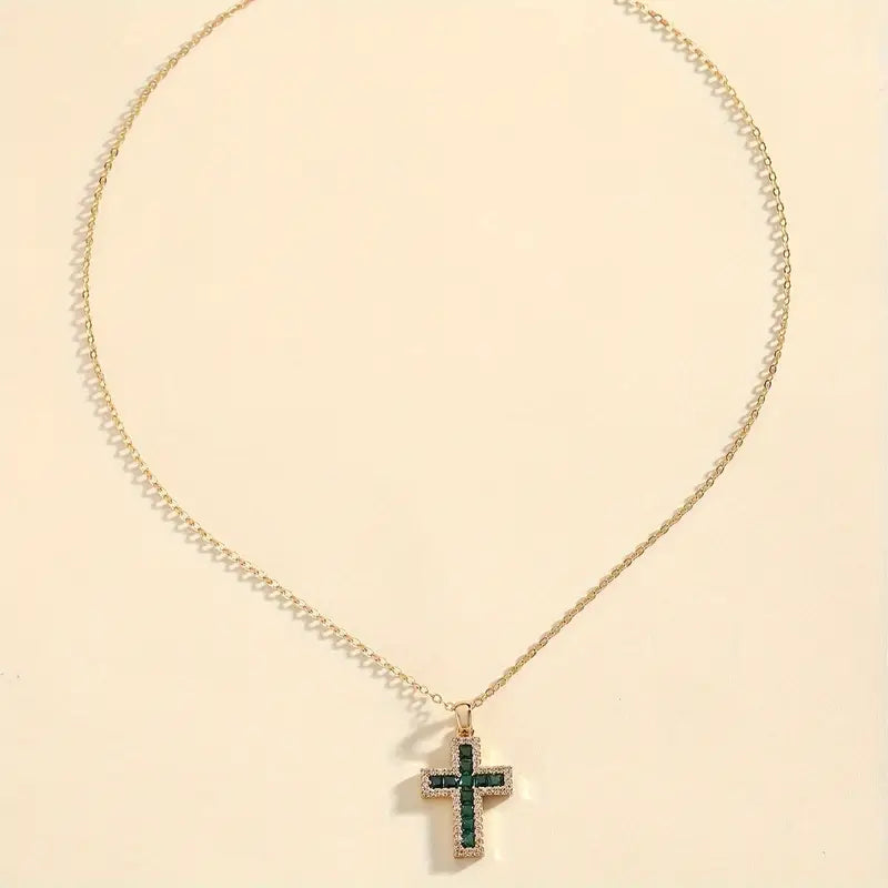 Emerald Glow Cross Necklace