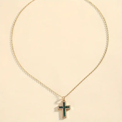 Emerald Glow Cross Necklace