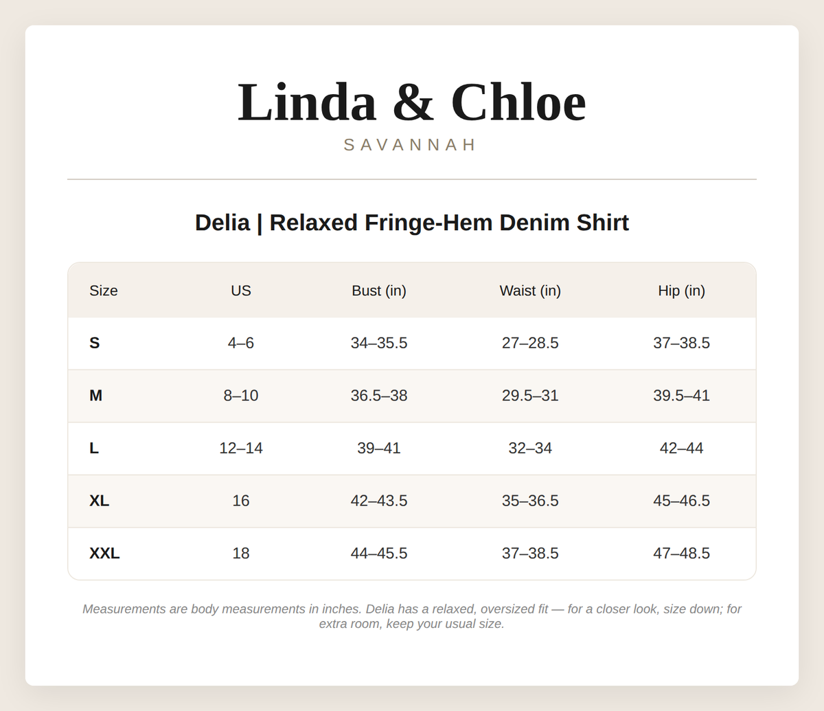 Size chart