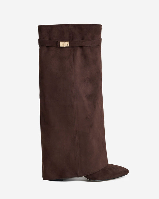 Elise | Suede Knee-High Boots - Dark Brown