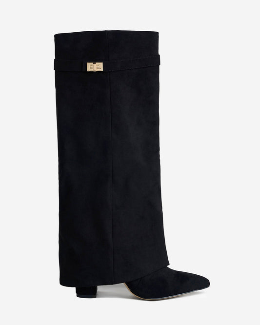 Elise | Suede Knee-High Boots - Black