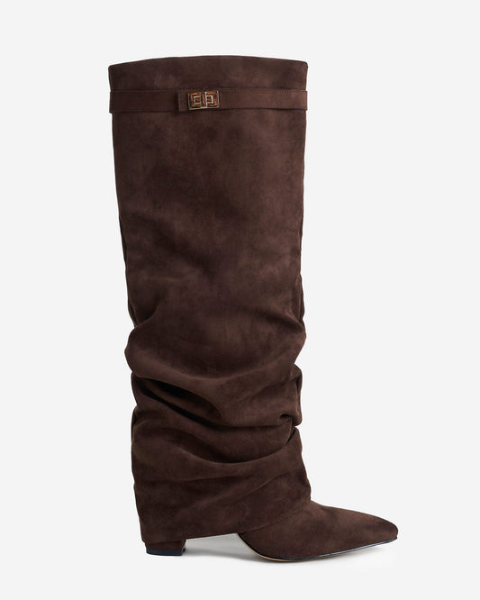 Jade | Slouchy Suede Knee-High Boots - Dark Brown