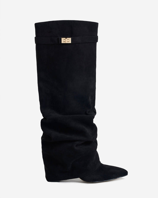 Jade | Slouchy Suede Knee-High Boots - Black