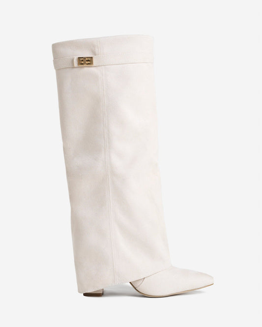 Elise | Suede Knee-High Boots - Cream