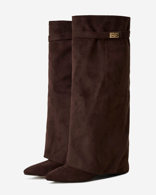 Elise | Suede Knee-High Boots - Dark Brown