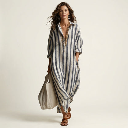 Carra | Striped Lapel Maxi Dress