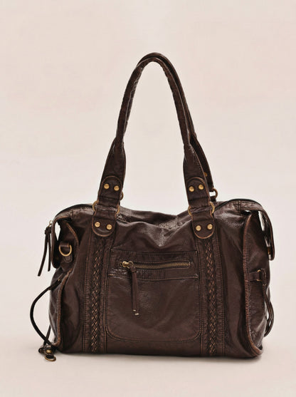 Edyisa dark brown leather city bag carried by hand