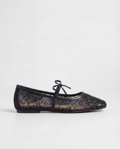 Lace Ballerina Flat - Black