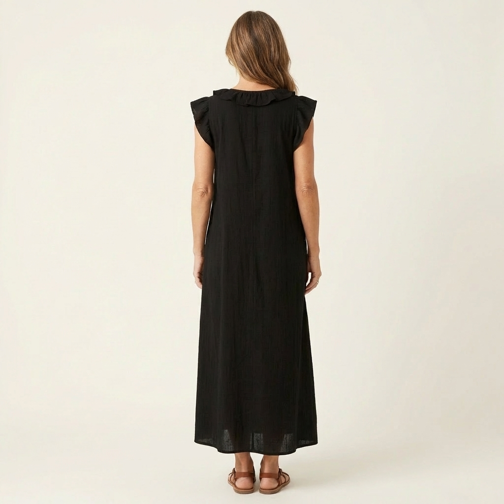 Lisette | Ruffle V-Neck Linen Maxi Dress
