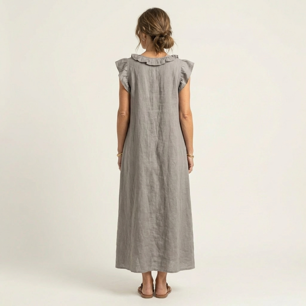Lisette | Ruffle V-Neck Linen Maxi Dress