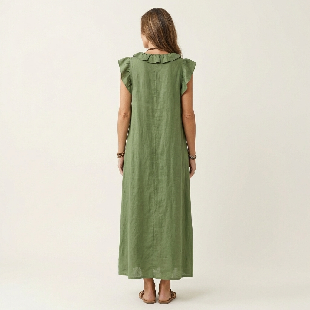 Lisette | Ruffle V-Neck Linen Maxi Dress
