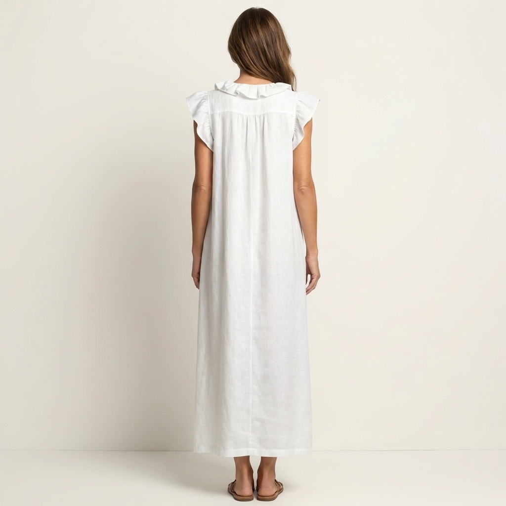 Lisette | Ruffle V-Neck Linen Maxi Dress