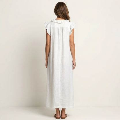 Lisette | Ruffle V-Neck Linen Maxi Dress