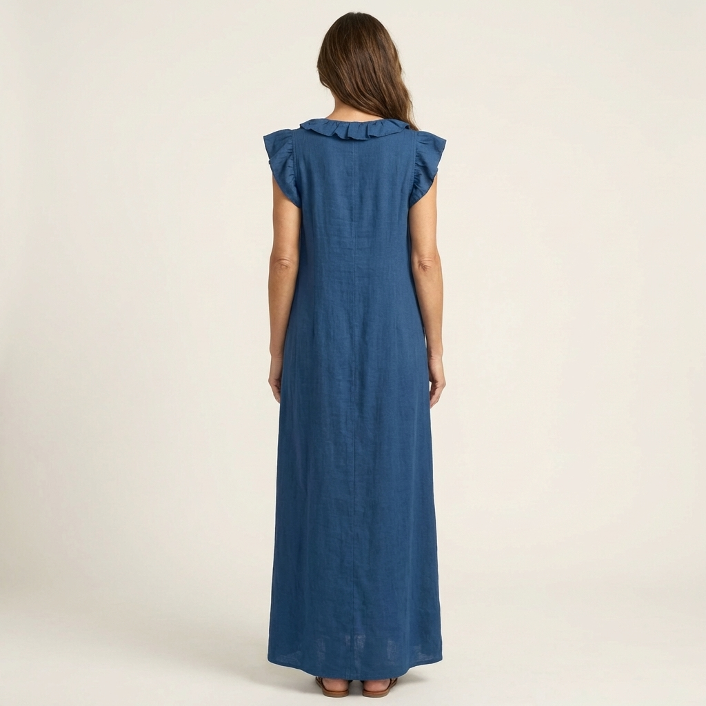 Lisette | Ruffle V-Neck Linen Maxi Dress