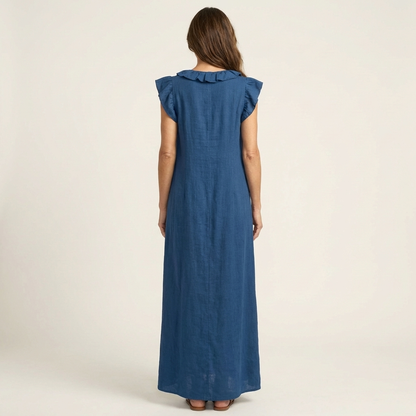 Lisette | Ruffle V-Neck Linen Maxi Dress