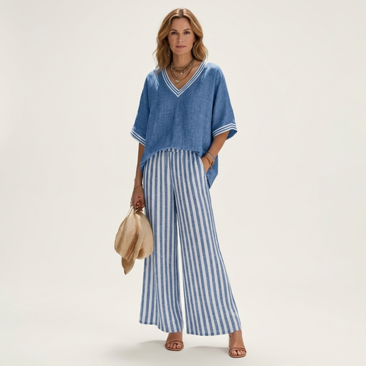Juliana | Varsity Top & Stripe Wide-Leg Set