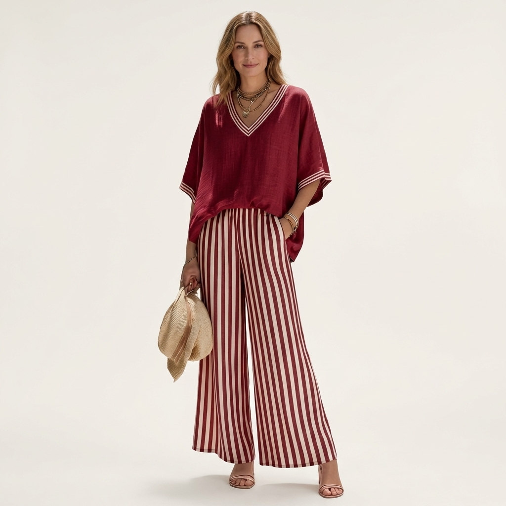 Juliana | Varsity Top & Stripe Wide-Leg Set