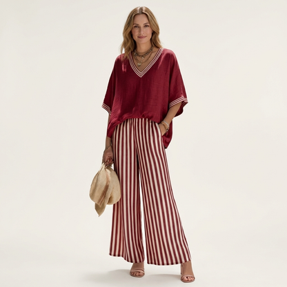 Juliana | Varsity Top & Stripe Wide-Leg Set