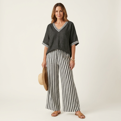 Juliana | Varsity Top & Stripe Wide-Leg Set